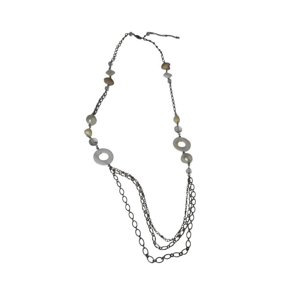 lia sophia Costume Necklace white abstract beads pearls on silver tone 19" drop